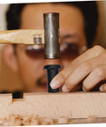 Installation of 4 Sets Barn Door Closet Hardware Sliding Door Track Spacers Kit Carbon Steel Connectors by worker using hammer