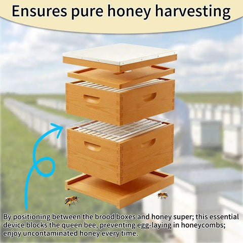 Metal Queen Excluder Set For 8 Frame Beehives, 3 Pack Beekeeping Equipment shown in a wooden hive setup