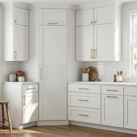 Kitchen with white cabinets fitted with champagne bronze cabinet pulls 3 inch center hole, 30 pack zinc alloy kitchen cabinet handles.