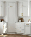 Five Pack Champagne Bronze Cabinet Pulls, 5 Inch Center To Center Kitchen Handles For Cabinets And Dressers shown on white cabinetry