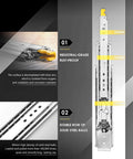 Heavy Duty Full Extension Drawer Slides Built Like A Tank With Secure Lock And Smooth Ball Bearings Handle 485 Pounds close-up of rust-proof steel slides.