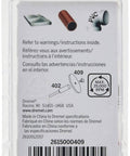 Dremel 409 Cut-Off Wheel 36-piece pack back of package with warnings, diagrams and barcode.