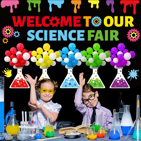 Totally Kid Friendly Fair Themed Bulletin Board Kit With 3D Balloons And Welcome Sign Chemistry Flask Cutouts classroom decor