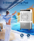 Portable Air Cooler With Integrated Water Reservoir And Three Fan Speeds, 12 Hour Timer Evaporative AC Unit For Home Office Or Workshop, No Sweat Cooling setup with 3-sided cooling pad.