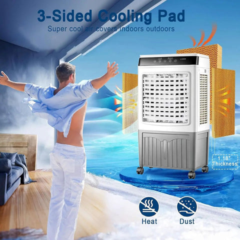 Portable Air Cooler With Water Tank And Three Fan Speeds keeps home sweet spot super chill with mist panel and 3-sided cooling pad.