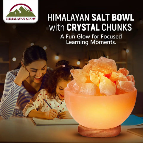 Natural Salt Lamp With Massage Bowl Design, Crystal Salt Chunks, Dimmer Cord, Classic Wood Base, Creates Cozy Vibe for Bedroom