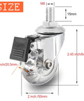 Premium 2 Inch Polyurethane Gel Caster Wheels With M8x15mm Threaded Stem And Secure Locking Brake detailed view with dimensions.