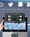 No Fuss Heavy Duty Countertop Ice Maker With Smart Led Panel showing user interface and ice cubes in view.