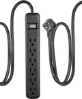 Twin Pack Six Outlet Surge Protector Power Strip With 3 Foot Extension Cord For Home And Office Heavy Duty 450 Joules On Off Switch Built In Circuit Breaker ETL Listed Black
