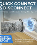 Close-up of Magnetic Dryer Vent Coupling Kit with Airtight Seal Quick Connect dryer vent for easy cleaning and self-aligning magnets.