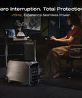 Woman working at desk with Delta 3 Ultra Plus Portable Power Station With 3072Wh LiFePO4 Battery next to her chair