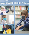 Kids wearing Kids KN95 Face Masks 50 Pack Five Layer Breathable Protection Multicolor Set With Adjustable Ear Loops And Silicone Anti Slip Buckles