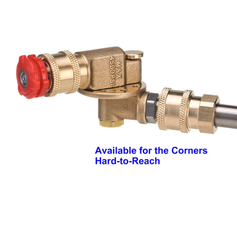 PWACCS brass pivoting pressure washer coupler with red quick-connect cap and 1/4-inch quick-connect.