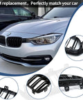 Gloss Black Front Kidney Grille For 2012 Through 2018 3 Series F30 F31 Double Slats Replacement on silver BMW 3 Series