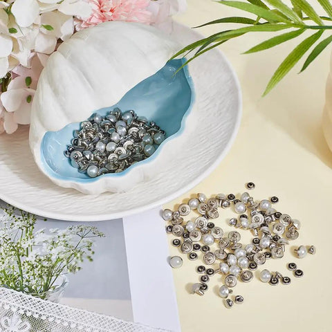Hella Sturdy 100 Piece Brass Dome Studs Kit Featuring Easy Install Nailhead Screw Back Design, silver dome studs in a clam shell.