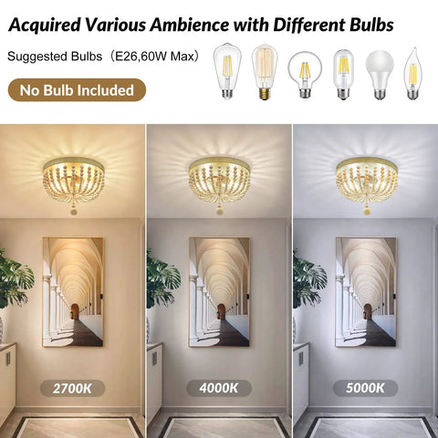 Boho Wood Beaded Chandelier With Two Lights Rustic Oak Finish Ideal For Living Room Entryway Hallway Kitchen And Baby Nursery Creating Warm Cozy Vibe In Any Space Pendant Light Semi Flush Mount shown with three different lighting options.