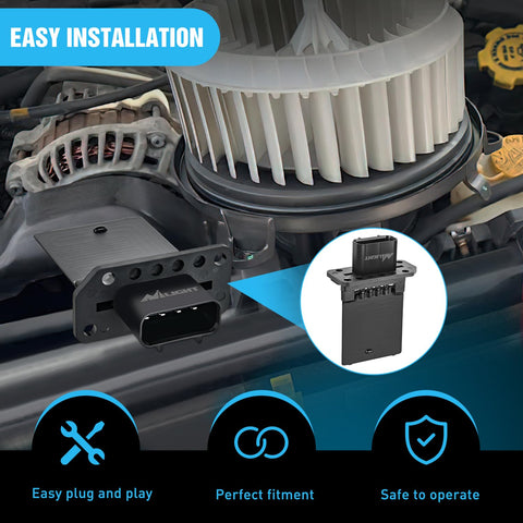 HVAC Blower Motor Resistor Replacement Direct Fit For Ford F-150 2004-2014 shown in engine bay with installation guide.