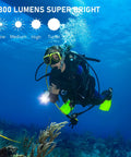 Diver using Beast Mode Bright Scuba Dive Flashlight With 6800 Lumens For Deep Night Dives And Cave Explorations underwater