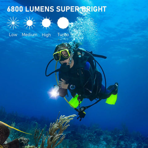 Diver using Beast Mode Bright Scuba Dive Flashlight With 6800 Lumens For Deep Night Dives And Cave Explorations underwater