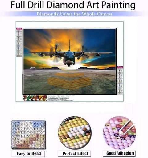 Aircraft Themed 5D Diamond Painting Kit For Adults With Crystal Diamonds And Tools, Easy DIY Art Craft For Home Decor Or Gift