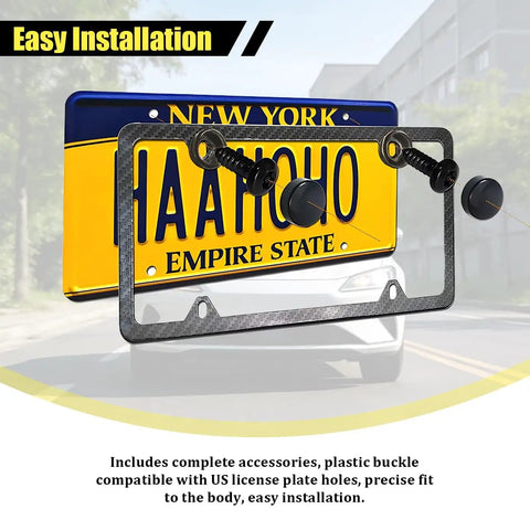 Hella Tough Anti Theft License Plate Screws Kit With Stainless Steel Tamper Proof Bolts installed on a New York license plate.