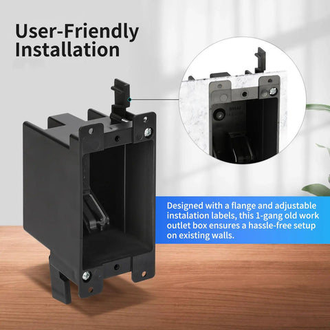 Old Work 1-Gang Black Electrical Box For Outlets And Dimmers, PVC Plastic 14 Cu In, ETL Listed, side view