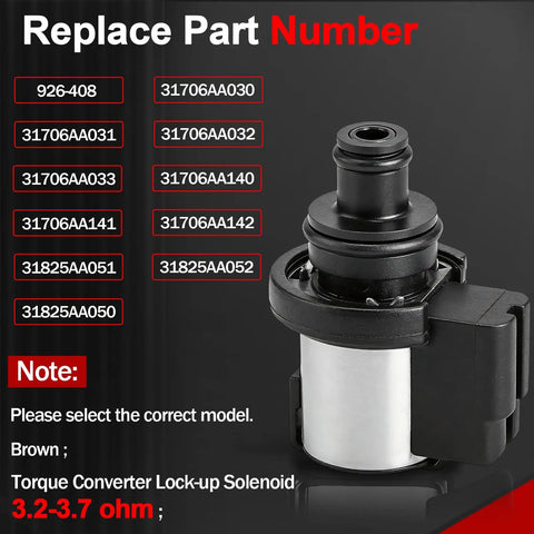 Torque Converter Lock-Up Solenoid 3.2 to 3.7 Ohm Replacement for Subaru CVT Transmissions Plug-and-Play Crosstrek Forester Legacy Outback Impreza 31825AA050 31706AA030 Black