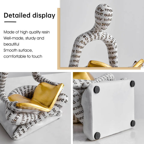 Heavy Duty Decorative Book Ends For Shelves With Thinker Statue Design, close-up of eco resin material and smooth base details.
