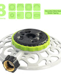 Adjustable Turret Metal Sprinkler with 8 Modes, rust-resistant aluminum alloy base, quick connect adapter, top view