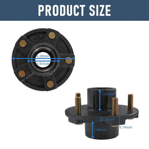 Trailer Idler Hub Kit Set Of 2 For 3500 Lb Axles, 5 On 5 Inch Bolt Pattern, product size dimensions and measurements