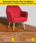 Red chair on hardwood floor with Round Chair Leg Caps With Felt For Hardwood Floors No Scratch Protection Silicone Outer Layer 360 Degree Wrapped Felt Bottoms That Glide Smoothly Fits 0.5 To 0.8 Inch Legs Black Brown Clear 8 Pack Floor Saver, showing scratch-free result.