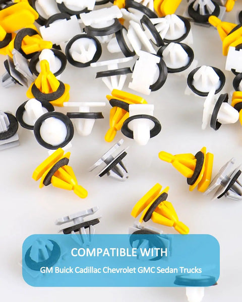 70Pcs Drop Straight In Fender Flare And Rocker Panel Moulding Clips For Gmc Chevy Sierra assorted clips in black and yellow.   