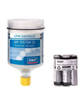 LFFM 100 SD125 Bearing Grease For Industrial Machinery, shown with batteries, high-performance lubricant container with label.