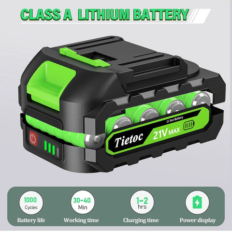 Black and green lithium battery for Mini Electric Chainsaw 6 Inch Cordless Handheld Saw With 880 Watt Motor Auto Oiler