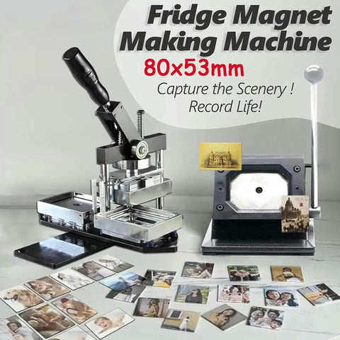 Dope DIY Fridge Magnet Maker Kit with photo magnet machine, paper cutter, and magnets on display
