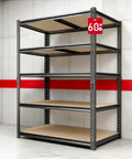 Beefy 5-Tier Heavy Duty Garage Shelving Unit, Adjustable Storage Racks, Supports Up To 2400 Lbs Total, 480 Lbs Per Shelf, Industrial Steel Shelves For Garage, Workshop, And Warehouse, 28 X 12 X 60 Inches, 60-inch black steel shelving unit