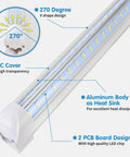 4Ft LED Shop Light 50W 6500K Daylight, 7000 Lumens Linkable V-Shape Design with PC cover and aluminum body