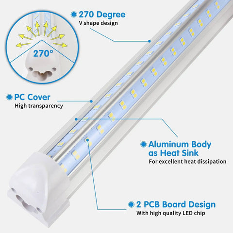 4Ft LED Shop Light 50W 6500K Daylight, 7000 Lumens Linkable V-Shape Design with PC cover and aluminum body