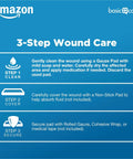 3-step wound care instructions for Sterile 4x4 Inch Gauze Pads For Cleaning Covering And Cushioning Cuts And Minor Injuries