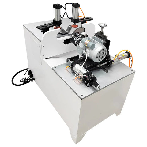 No Fuss 45 Degree Corner Cutting And Punching Combo For Woodworking Shops, Heavy Duty workstation with dual spindle drill.