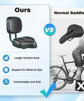 Wide Comfy Bike Seat With Backrest Padded PU Cushion Adjustable Height Leather Saddle Pad For City Commuter Electric Bikes And Tricycles Pain Free Rides And Easy All Day Comfy On Every Ride. Comparison of wide padded bike seat with backrest vs normal saddle