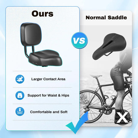 Oversized Tricycle Seat With Backrest Replacement Comfy Cushion For Electric Bikes And Beach Cruisers With HD PU Foam And Adjustable Height Back Support For Mountain Bikes And Commuters Black, larger contact area
