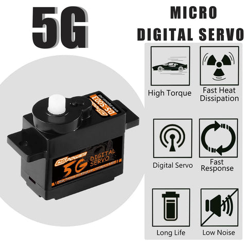 Two Pack 5G Mini Digital RC Servo With Plastic Gear, Lightweight Micro Servo For 1/28 Scale RC Cars Boats Planes Helicopters And Robots
