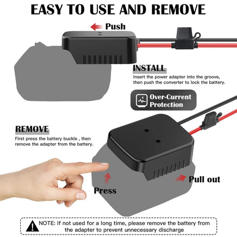 Two Pack Battery Adapters Compatible With Makita 18V Batteries For Power Wheel And Tools showing installation steps