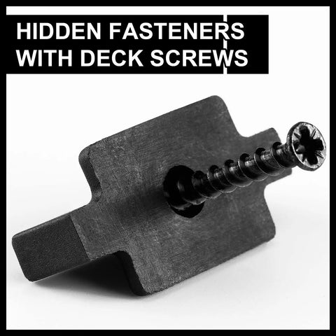 Nylon Deck Fasteners Kit With Hidden Clips For Decking, Composite Board Fasteners And Metal Screws, close-up of black fastener