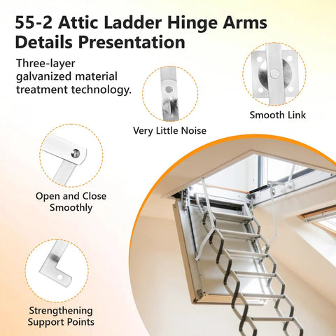55-2 Attic Ladder Hinge Arms With Springs For Ladders Made After 2010 Fits Mk5 WU2210 W2208 W2210, presentation of features