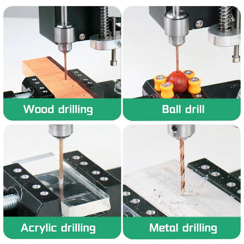 Slick Mini Bench Drill Press Featuring 4000 Rpm Precision Benchtop Drilling Machine With B10 Chuck for wood, acrylic, and metal drilling.