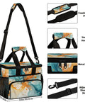 Insulated Picnic Backpack Lunch Bag For Women And Men Large 12x8.7x10 Inch Tote with abstract art, sturdy handle, and metal zipper.