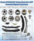 Components of the all in one timing chain kit with VVT sprockets, tensioners and guides for 3.6L V6 Jeeps and Dodges 2011-2020