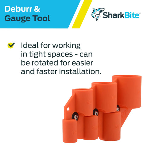 Depth Gauge And Pipe Deburring Tool For Copper PEX CPVC PE RT HDPE Pipes U702A Compatible, orange tool with text overlay